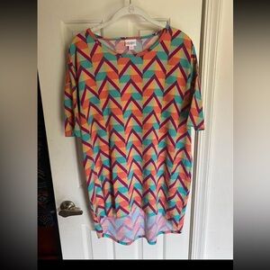 LuLaRoe Irma Shirt Blouse orange/green/purple pattern size small